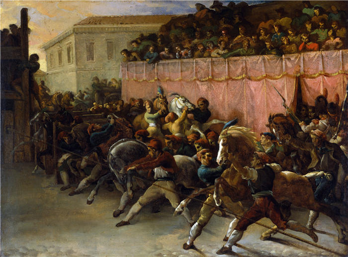 西奥多·杰利柯(Théodore Géricault，法国画家)高清作品-《罗马的无骑手赛车手（1817 年）》