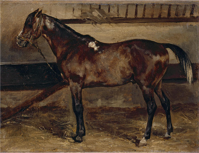 西奥多·杰利柯(Théodore Géricault,法国画家)高清作品-《马厩里的棕色马(1818)》