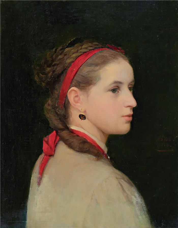 阿尔伯特·安克（Albert Anker，瑞士画家）高清作品-《红头发丝带的女孩 (1868)》