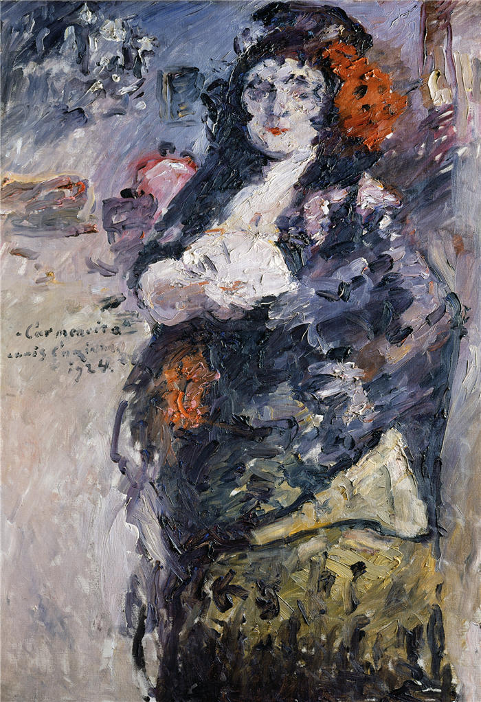 洛维斯·科林斯（Lovis Corinth，德国画家）高清作品-《夏洛特·贝伦德-科林斯穿着西班牙礼服的肖像（1924 年）》