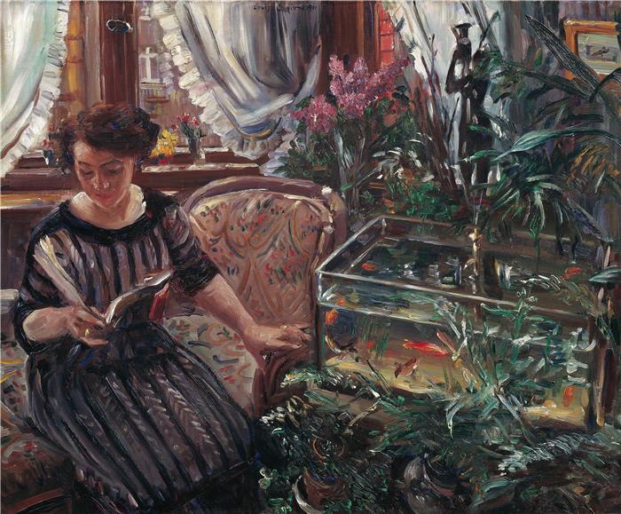 洛维斯·科林斯（Lovis Corinth，德国画家）高清作品-《金鱼池的女人（1911）》
