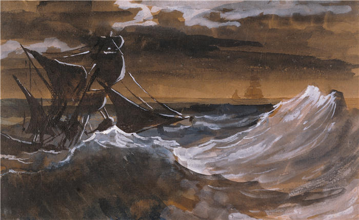 西奥多·杰利柯(Théodore Géricault，法国画家)高清作品-《汹涌大海上的帆船（约 1818-1819 年）》