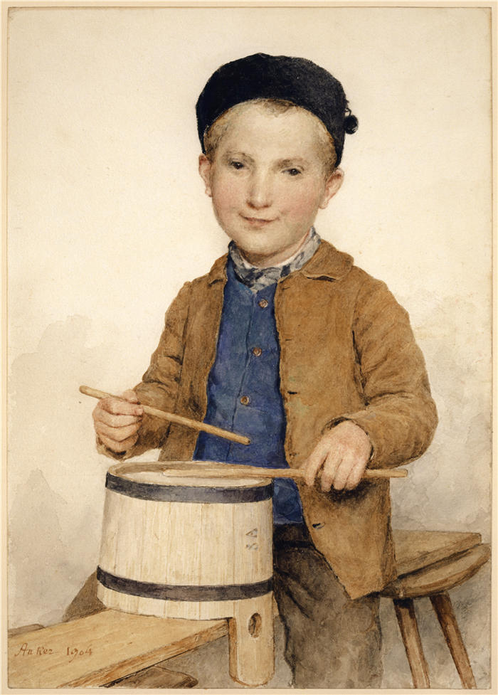 阿尔伯特·安克（Albert Anker，瑞士画家）高清作品-《鼓手（1904）》