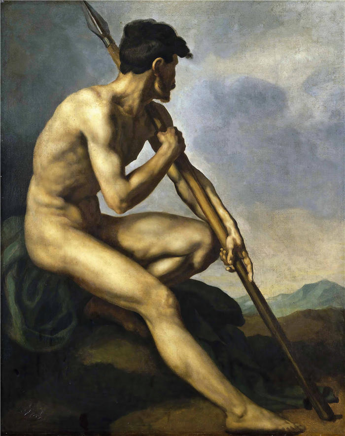 西奥多·杰利柯(Théodore Géricault,法国画家)高清作品-《拿着长矛的裸体战士(约 1816 年)》