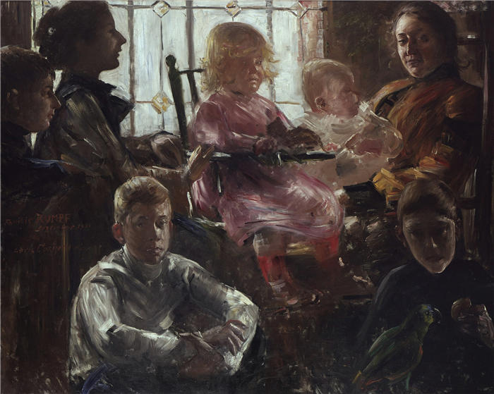 洛维斯·科林斯（Lovis Corinth，德国画家）高清作品-《画家弗里茨·朗夫 (Fritz Rumpf) 的家庭 (1901)》