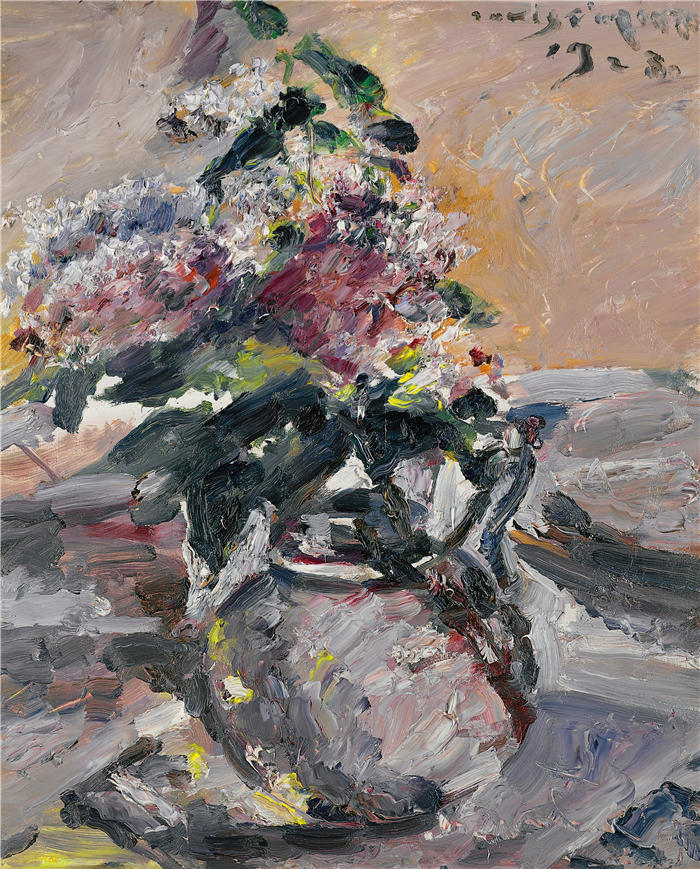 洛维斯·科林斯(Lovis Corinth,德国画家)高清作品-《玻璃壶中的丁香(1923 年)》