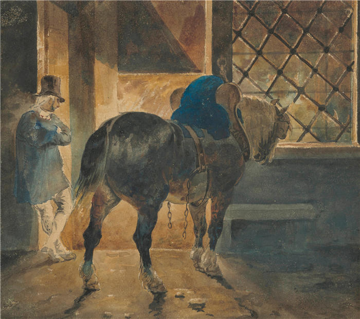 西奥多·杰利柯(Théodore Géricault，法国画家)高清作品-《马厩用橡胶（1821-1822）》
