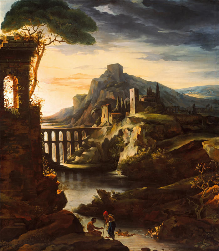 西奥多·杰利柯(Théodore Géricault，法国画家)高清作品-《晚上; 带渡槽的风景 （1818 年）》