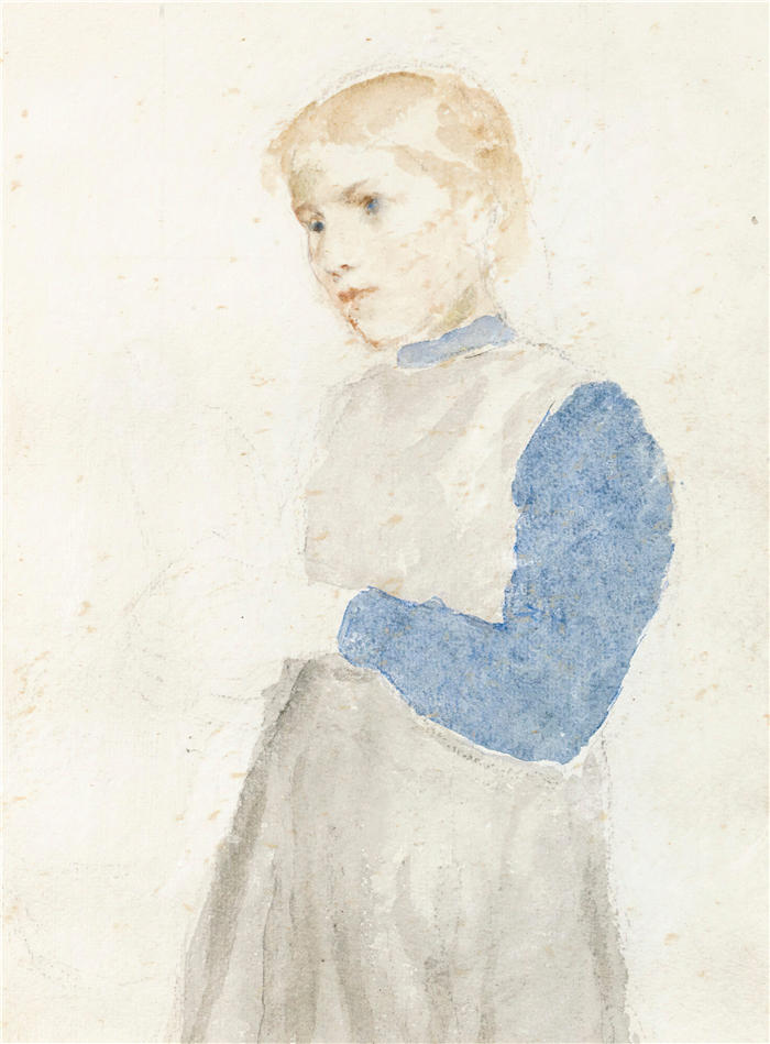 阿尔伯特·安克（Albert Anker，瑞士画家）高清作品-《一个站立的女孩》