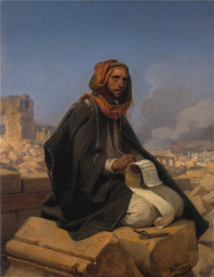 贺拉斯·韦尔内（Horace Vernet，法国画家）高清作品-《耶利米在耶路撒冷的废墟上（1844 年）》