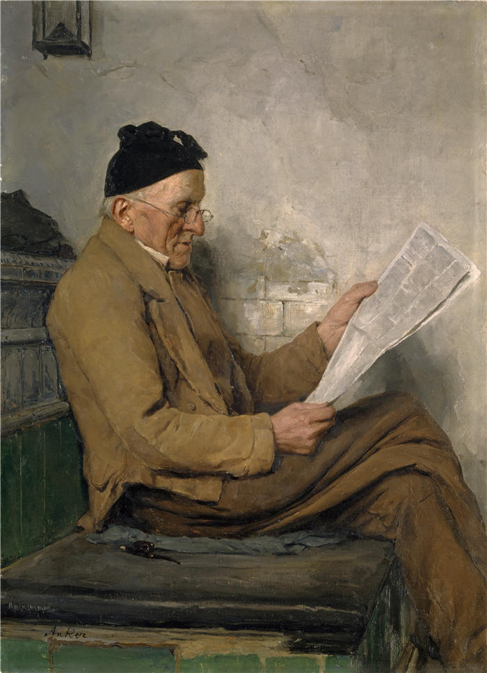 阿尔伯特·安克（Albert Anker，瑞士画家）高清作品-《农民在炉台上阅读》