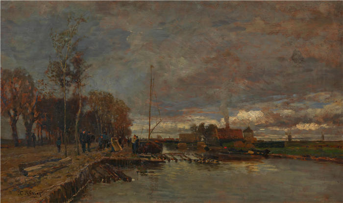 蒂娜·布劳（ Tina Blau，奥地利画家）高清油画作品-《阿姆斯特丹北运河 (1875)》