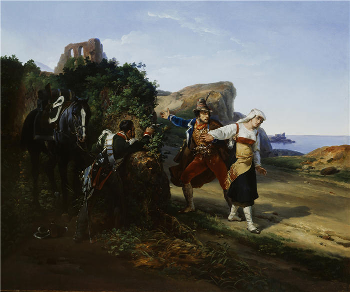 贺拉斯·韦尔内（Horace Vernet，法国画家）高清作品-《被背叛的强盗 (1828)》