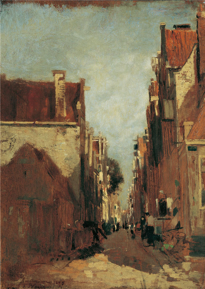 蒂娜·布劳（ Tina Blau，奥地利画家）高清油画作品-《阿姆斯特丹大街（1875 年）》