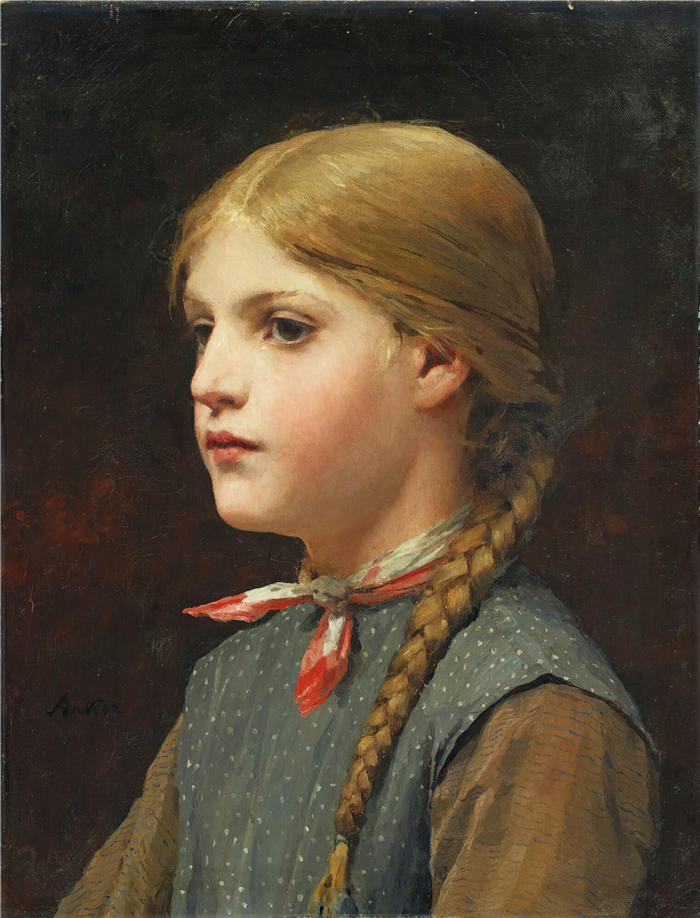 阿尔伯特·安克（Albert Anker，瑞士画家）高清作品-《一个女孩的肖像》