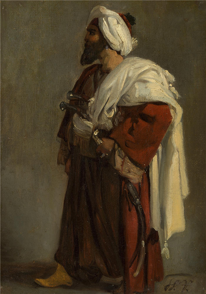 贺拉斯·韦尔内（Horace Vernet，法国画家）高清作品-《阿拉伯战士（约 1817-22 年）》