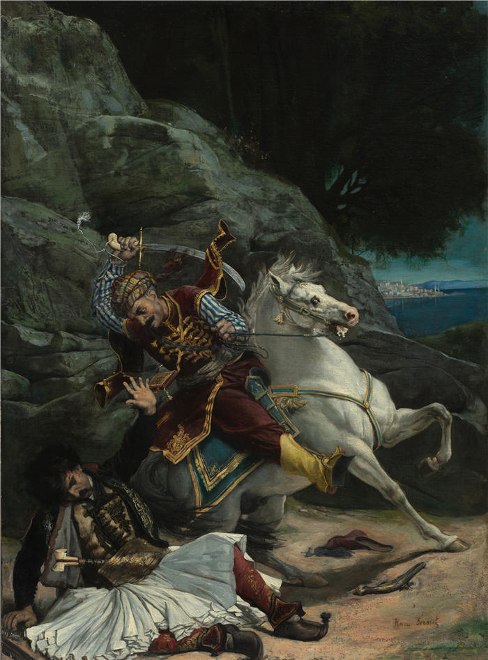 贺拉斯·韦尔内（Horace Vernet，法国画家）高清作品-《希腊人和土耳其人的战斗（1835 年后）》