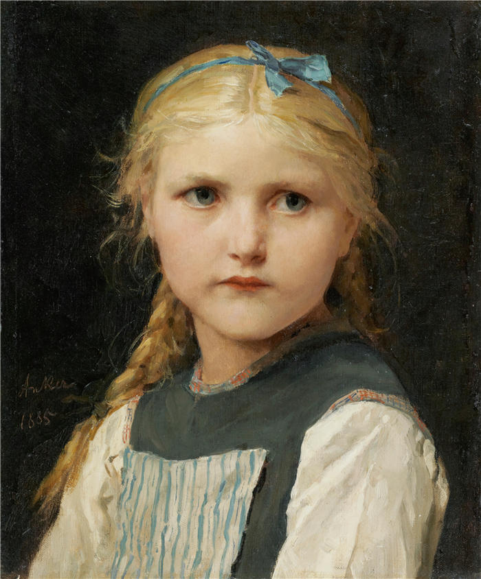 阿尔伯特·安克（Albert Anker，瑞士画家）高清作品-《一个女孩的肖像 (1885)》
