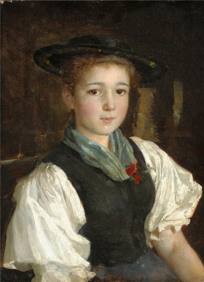 阿尔伯特·安克（Albert Anker，瑞士画家）高清作品-《农场女孩（1886 年）》
