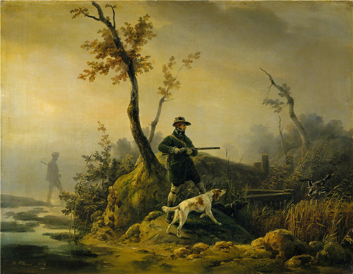贺拉斯·韦尔内（Horace Vernet，法国画家）高清作品-《射鸭 (1824)》