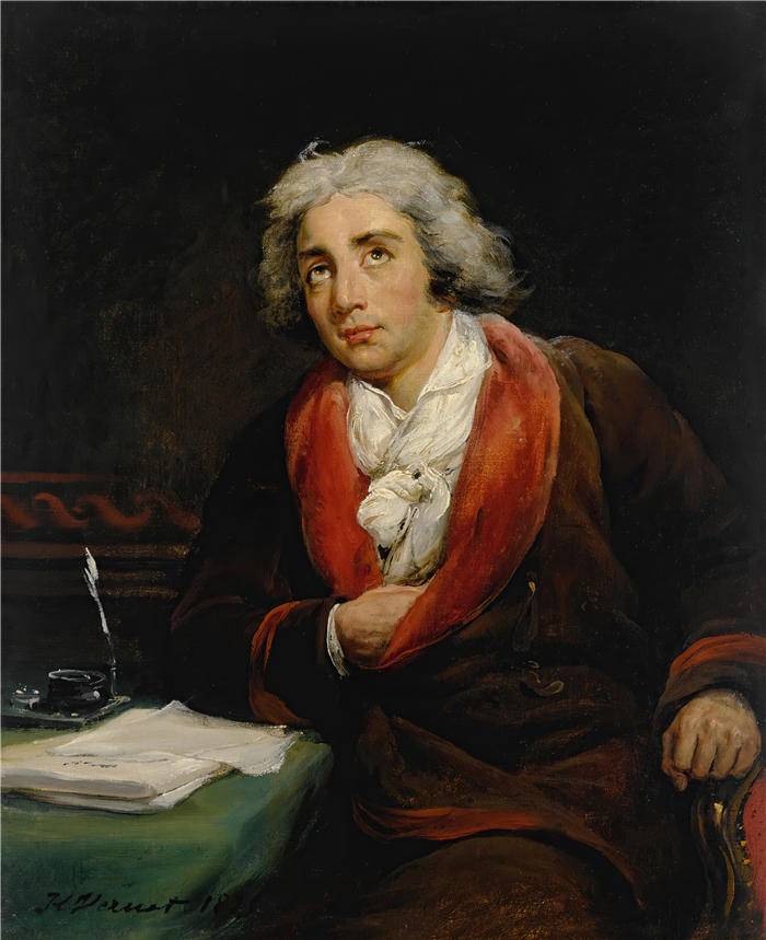 贺拉斯·韦尔内（Horace Vernet，法国画家）高清作品-《诗人安德烈·舍尼尔 (1762-1794) 的肖像 (1825)》