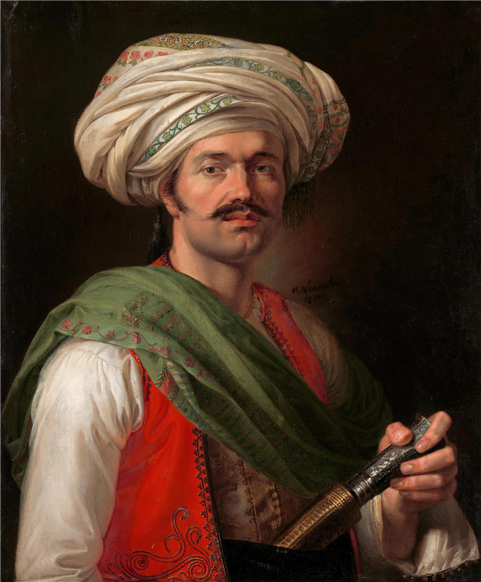 贺拉斯·韦尔内（Horace Vernet，法国画家）高清作品-《马穆鲁克的肖像。据说是 Roustam Raza (1810)》