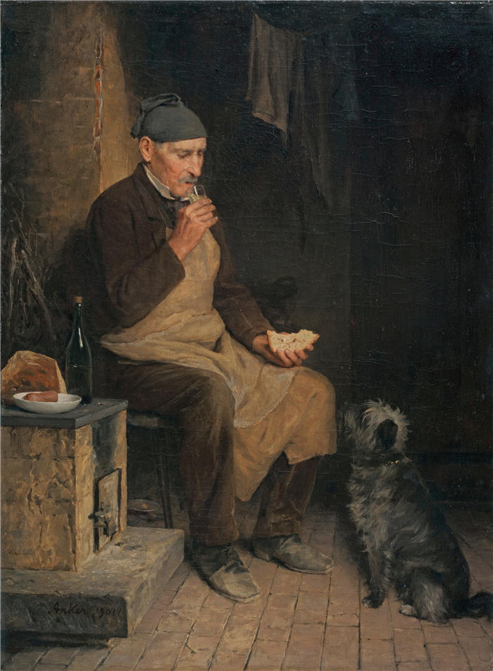 阿尔伯特·安克（Albert Anker，瑞士画家）高清作品-《休息的老人 (1901)》