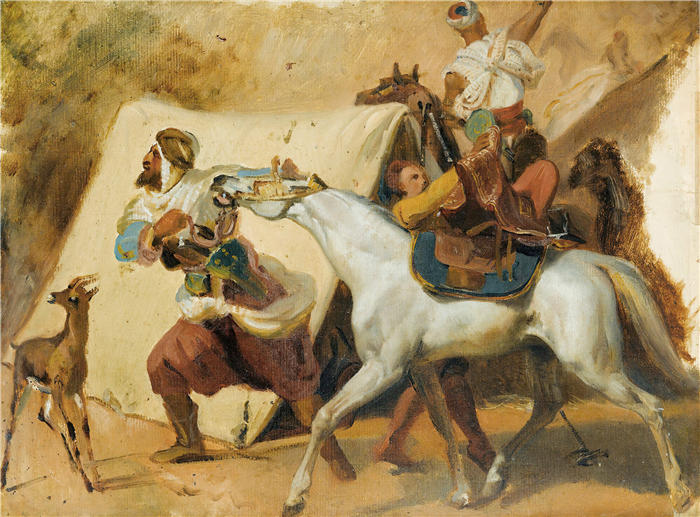 贺拉斯·韦尔内（Horace Vernet，法国画家）高清作品-《奥马勒公爵攻击阿卜杜勒卡德尔的斯马拉的研究》