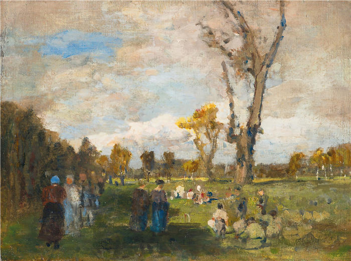 蒂娜·布劳（ Tina Blau，奥地利画家）高清油画作品-《周日在普拉特花园 (1883)》