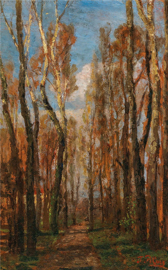 蒂娜·布劳（ Tina Blau，奥地利画家）高清油画作品-《普拉特风景（约 1915 年）》