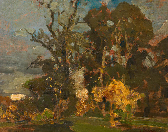 蒂娜·布劳（ Tina Blau，奥地利画家）高清油画作品-《秋天的森林草地（1879）》