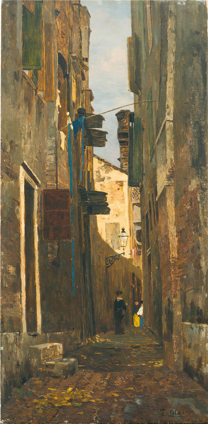 蒂娜·布劳（ Tina Blau，奥地利画家）高清油画作品-《意大利的一条小巷》
