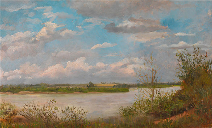 蒂娜·布劳（ Tina Blau，奥地利画家）高清油画作品-《多瑙河景观（约1865年）》