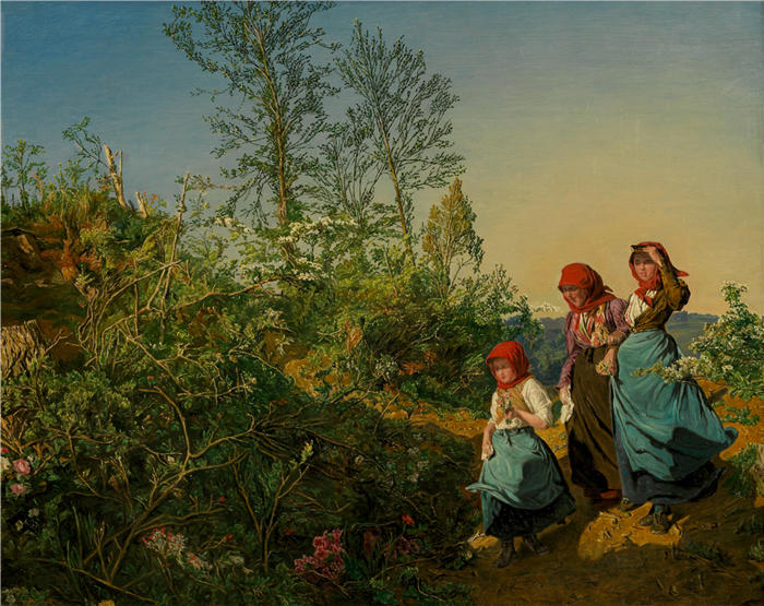 费迪南德·乔治·沃尔德米勒(Ferdinand Georg Waldmuller,奥地利画家)作品–Kirchgang im Frühling (1863)