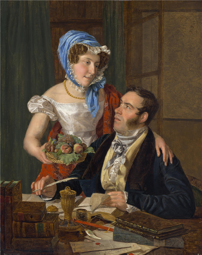 费迪南德·乔治·沃尔德米勒（Ferdinand Georg Waldmuller,奥地利画家）作品–制图师 Josef Jüttner 教授和他的妻子 (1824)