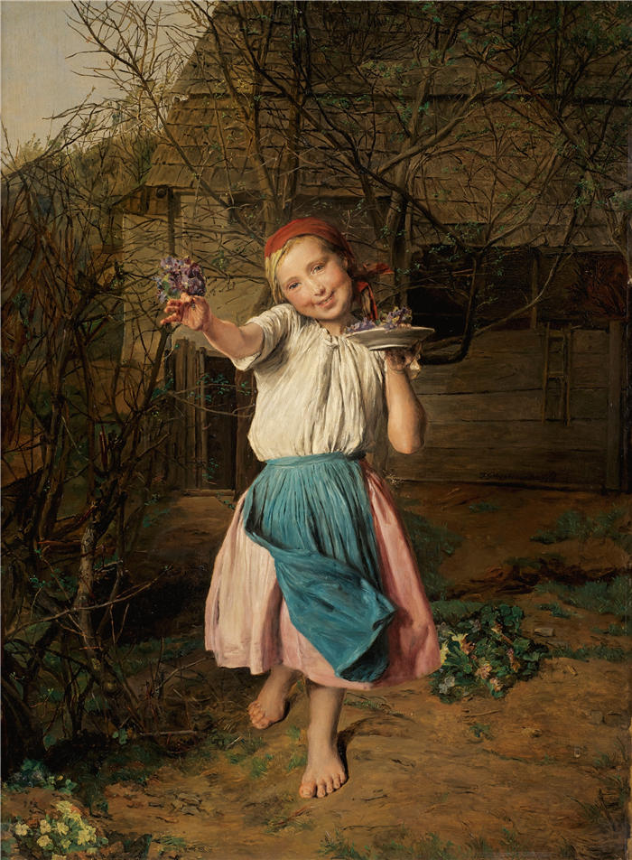 费迪南德·乔治·沃尔德米勒（Ferdinand Georg Waldmuller,奥地利画家）作品–紫罗兰少女 (1865)