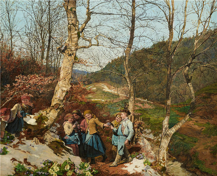 费迪南德·乔治·沃尔德米勒(Ferdinand Georg Waldmuller,奥地利画家)作品–维也纳森林的早春(1861 年)