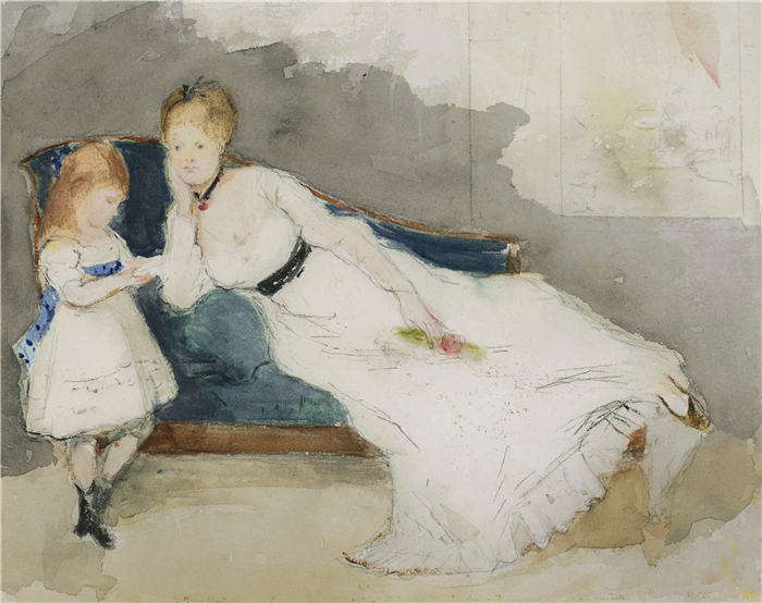 贝特·莫里索（Berthe Morisot，法国画家）高清作品 -《戈比拉德夫人和她的女儿保罗》