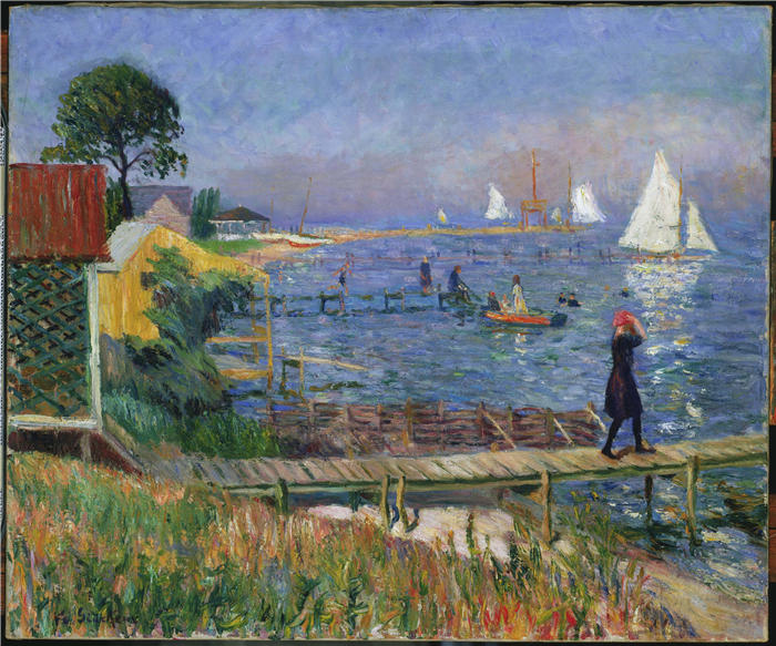 威廉·格拉肯斯（William Glackens，美国画家 ）高清作品-《贝尔波特的沐浴者》