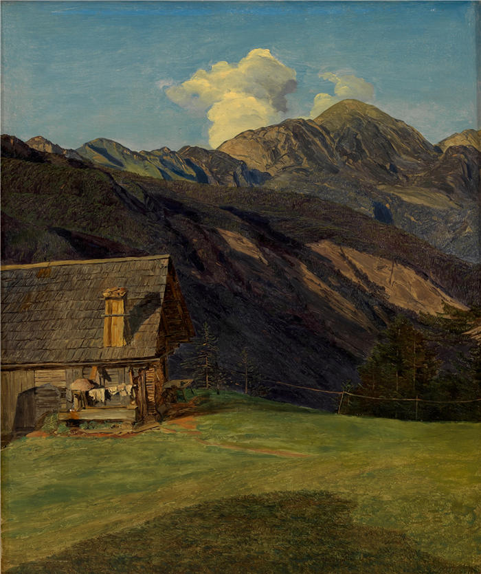 费迪南德·乔治·沃尔德米勒(Ferdinand Georg Waldmuller,奥地利画家)作品–伊斯克尔附近海森拉德的阿尔卑斯小屋(1834年)