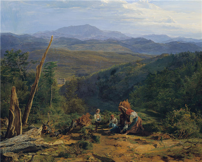 费迪南德·乔治·沃尔德米勒(Ferdinand Georg Waldmuller,奥地利画家)作品–维也纳森林景观与野蛋城堡(1855)
