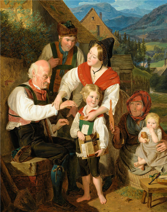 费迪南德·乔治·沃尔德米勒(Ferdinand Georg Waldmuller,奥地利画家)作品–勤奋奖励(1830)
