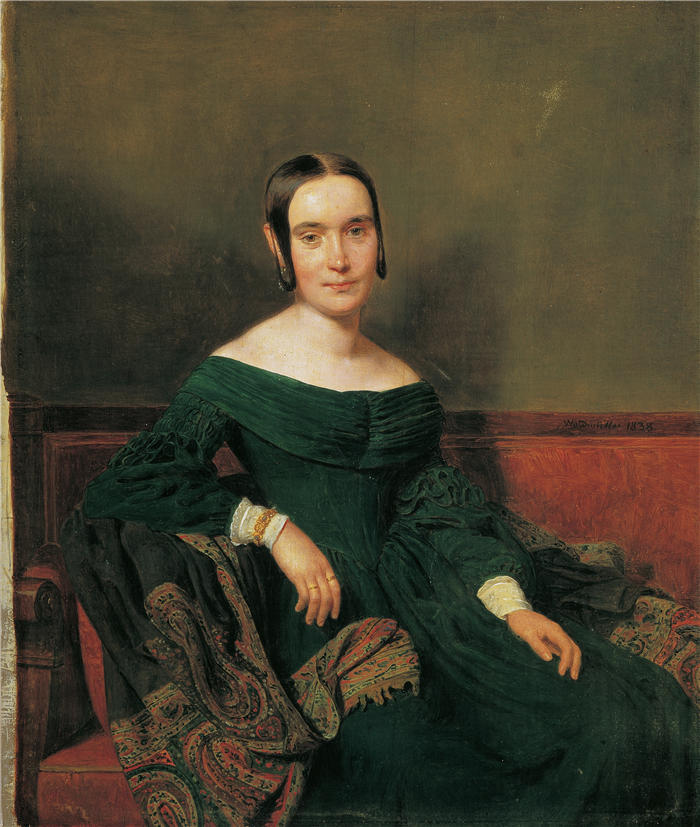 费迪南德·乔治·沃尔德米勒（Ferdinand Georg Waldmuller,奥地利画家）作品–朱红色连衣裙的女士（1838）
