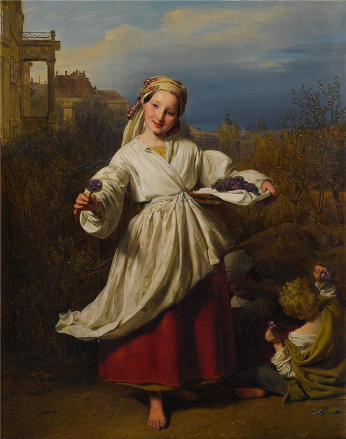 费迪南德·乔治·沃尔德米勒(Ferdinand Georg Waldmuller,奥地利画家)作品–卖花人 (1846)