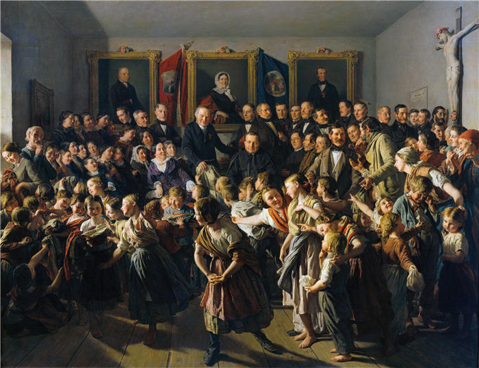 费迪南德·乔治·沃尔德米勒（Ferdinand Georg Waldmuller,奥地利画家）作品–贫困父母的孩子从斯皮特尔贝格-米凯利塔市（1857年）领取冬衣