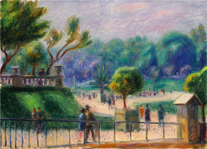 威廉·格拉肯斯（William Glackens，美国画家 ）高清作品-《卢森堡花园的栏杆（1926 年）》