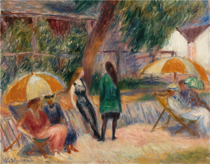 威廉·格拉肯斯（William Glackens，美国画家 ）高清作品-《海滩与人物，贝尔波特（约 1915 年）》