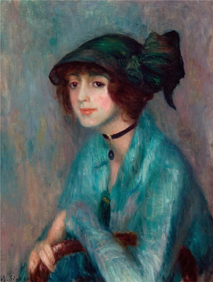 威廉·格拉肯斯（William Glackens，美国画家 ）高清作品-《黑发女郎（约 1913 年）》