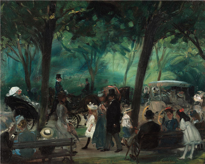威廉·格拉肯斯（William Glackens，美国画家 ）高清作品-《中央公园大道（约 1905 年）》