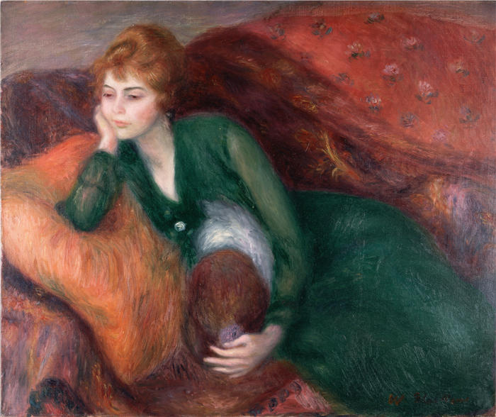 威廉·格拉肯斯（William Glackens，美国画家 ）高清作品-《绿色的年轻女子（c.1915）》